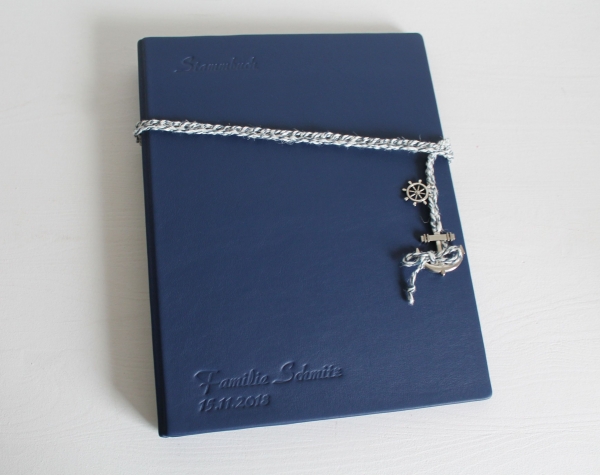 Stammbuch "Maritime" aus Leder,  DIN A4, blau